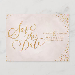 Carte Postale Faire-part Rose gold calligraphié blush glamour pour les fair