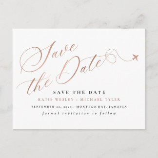 Carte Postale Faire-part Rose Gold Destination Wedding Enregistrer la date