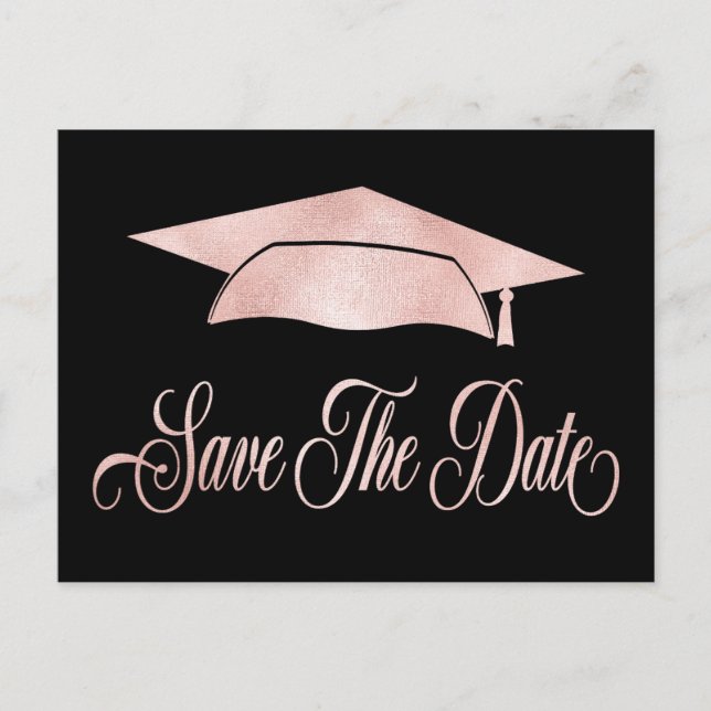 Carte Postale Faire-part Rose Gold Elegant Graduant Cap Enregistrer La Date (Devant)