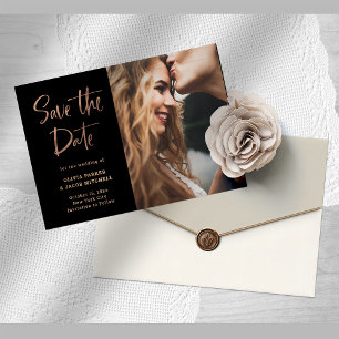 Carte Postale Faire-part Rose Gold Élégant sur Fond Noir   Photo Enregistre