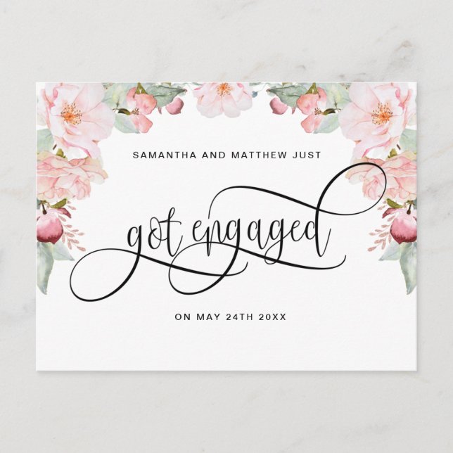 Carte Postale Faire-part Rose Gold Florale, Fiançailles, Engagement (Devant)