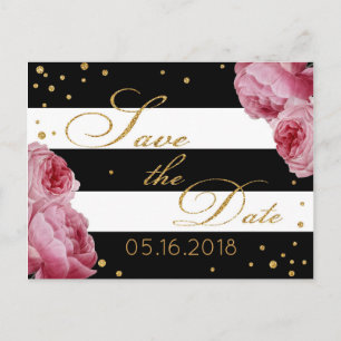 Carte Postale Faire-part Rose Gold Glitter Stripe Moderne Économisez la Dat