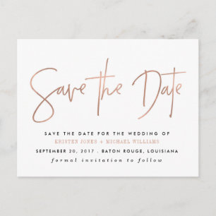 Carte Postale Faire-part Rose Gold Modern Enregistrer la date