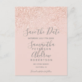 Carte Postale Faire-part Rose gold pailleté rose blush élégant save the dat