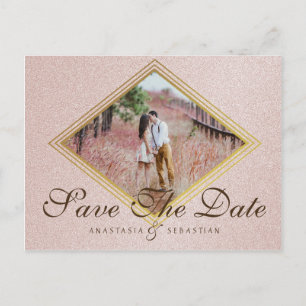 Carte Postale Faire-part Rose Gold Photo Wedding Enregistrer La Date