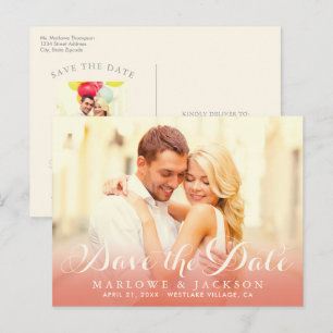 Carte Postale Faire-part Rose Gold Script superposition photo Enregistrer l