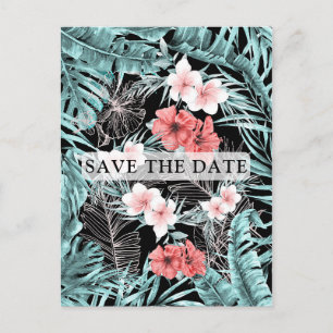 Carte Postale Faire-part Rose Gold Tropical Élégant Botanique Enregistrer l