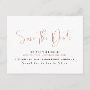 Carte Postale Faire-part Rose Gold Typographie moderne Enregistrer la date