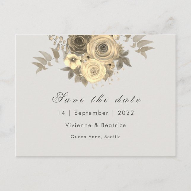 Carte Postale Faire-part Rose jaune enregistrer la date mariage élégant (Devant)
