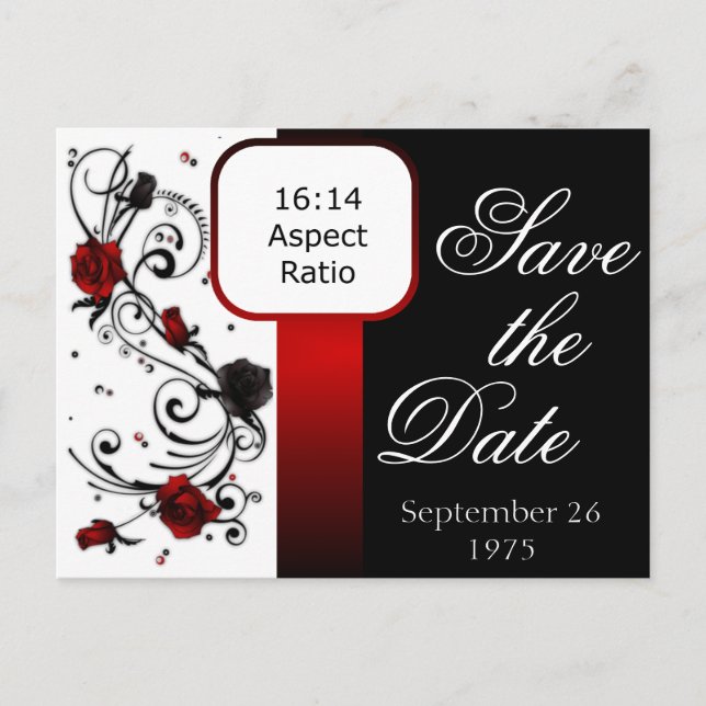 Carte Postale Faire-part Rose moderne rouge et noir Enregistrer la date Car (Devant)