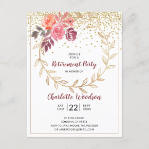 Carte Postale Faire-part Rose Pâle Glitter Or Marsala
