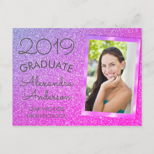 Carte Postale Faire-part Rose - Parties scintillant violet Annonce de gradu