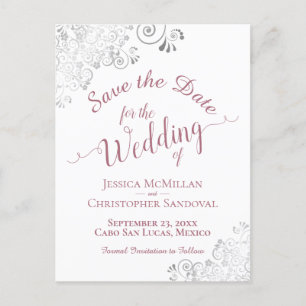 Carte Postale Faire-part Rose Poussiéreux sur Étiquette de Mariage Dentelée
