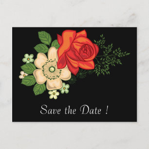 Carte Postale Faire-part Rose Rouge et Marguerites Sauvegarder la Date 80e