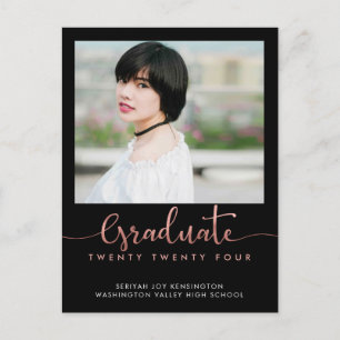 Carte Postale Faire-part Rose tendance Gold Foil Graduation Script Photo