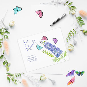 Carte Postale Faire-part Rose, Violet, Papillons Delphinium Je Déménage