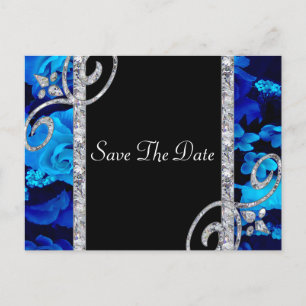 Carte Postale Faire-part Roses Bleus Brillants et Mariage Tourbillons de Di