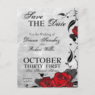 Carte Postale Faire-part Roses et coeurs de tatouage Enregistrer la date