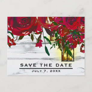 Carte Postale Faire-part Roses et Lanterne Aquarelle Rouge Romantique Sauve