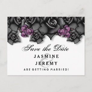 Carte Postale Faire-part Roses noirs blancs violets Halloween Date de sauve