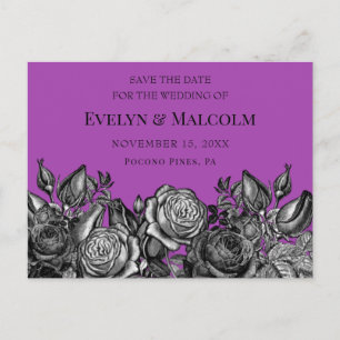 Carte Postale Faire-part Roses noirs violet enregistrer la date STD