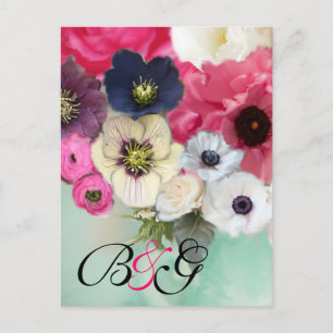 CARTE POSTALE FAIRE-PART ROSES ROSES ROSES ROSES ET FLEURS D'ANÉMONE MONOGR