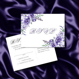 Carte Postale Faire-part Roses violets Élégante aquarelle réponse florale