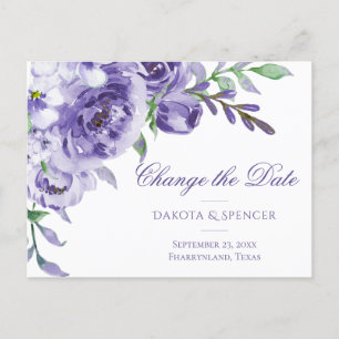 Carte Postale Faire-part Roses Violettes   Changement élégant de date à l'a
