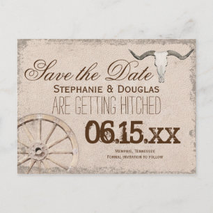 Carte Postale Faire-part Roue en Wagon rustique Longhorn Cowboy Enregistrer