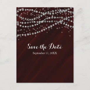 Carte Postale Faire-part Rouge & Argent Faux Diamond Bling Enregistrer La D