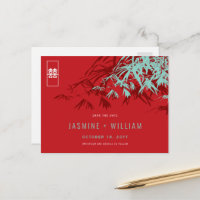 Rouge Bleu Zen Bambou Chinois Mariage Enregistrer