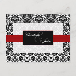Carte Postale Faire-part rouge damas, noir et blanc  Save the Date