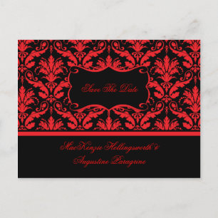 Carte Postale Faire-part Rouge et Noir Damassé Sauvegarder La Date