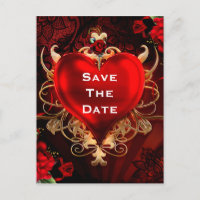 Rouge & Or Gothique Cœur Amour Mariage Enregistrer