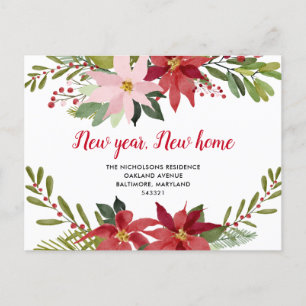 Carte Postale Faire-part Rouge Poinsettia Floral Nouvelle Maison   Nous Avo