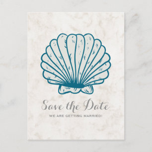 Carte Postale Faire-part Royal Blue Rustic Seashell Enregistrer la date Car