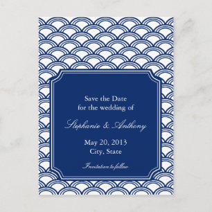 Carte Postale Faire-part Royal Blue Seigaiha Motif mariage Enregistrer la d