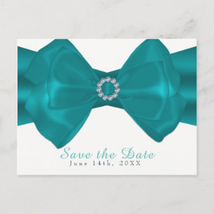 Carte Postale Faire-part Ruban Aqua & Diamants Élégant Glam Save the Date