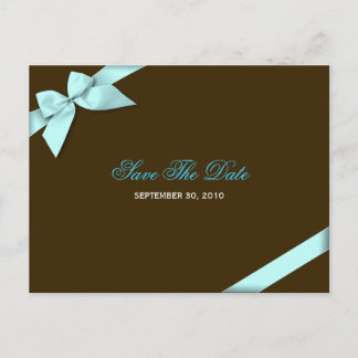 Carte Postale Faire-part Ruban bleu Aqua Enregistrer la date Annonce