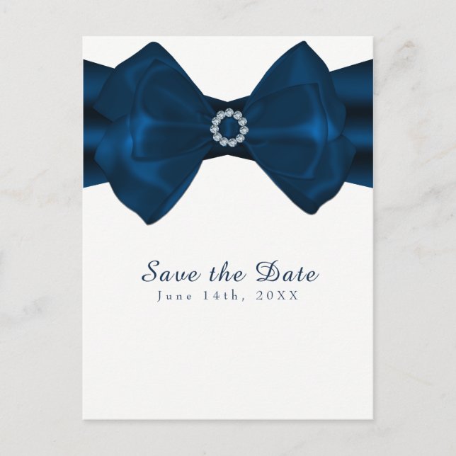 Carte Postale Faire-part Ruban Bleu & Diamants Élégant Glam Enregistrez la  (Devant)