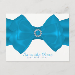 Carte Postale Faire-part Ruban bleu et diamants Élégant Glam Save the Date