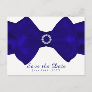 Carte Postale Faire-part Ruban Bleu Royal & Diamants Élégant Enregistrer la