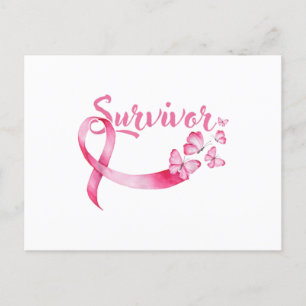 Carte Postale Faire-part Ruban Papillons Roses Sensibilisation au Cancer du
