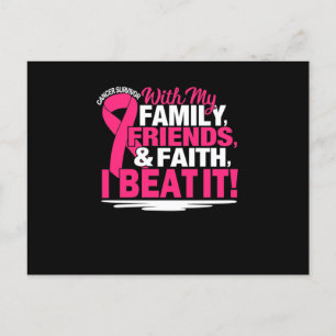 Carte Postale Faire-part Ruban rose Cancer Survivant Amis Famille Foi