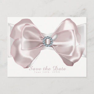 Carte Postale Faire-part Ruban rose et diamants Élégant Enregistrer la date