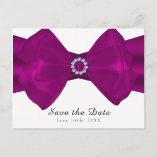 Carte Postale Faire-part Ruban rose fuchsia et diamants Save the Date