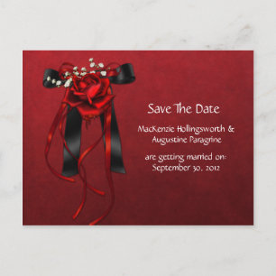 Carte Postale Faire-part Ruban Rose rouge et noir Enregistrer la date