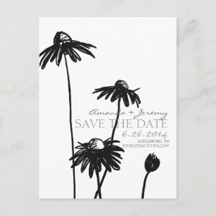 Carte Postale Faire-part Rudbeckias noir et blanc Enregistrez la date