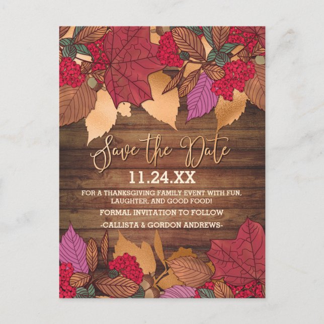 Carte Postale Faire-part Russe Pays Rouge Chute Brown Feuilles Thanksgiving (Devant)
