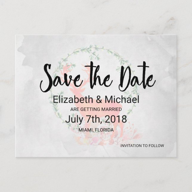 Carte Postale Faire-part Russe Reindeer Boho Mariage d'aquarelle STD (Devant)